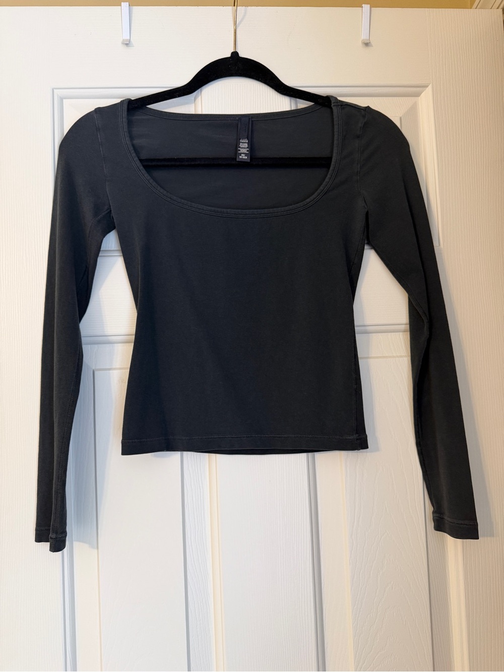 SKIMS Black Scoop Neck Long Sleeve Top